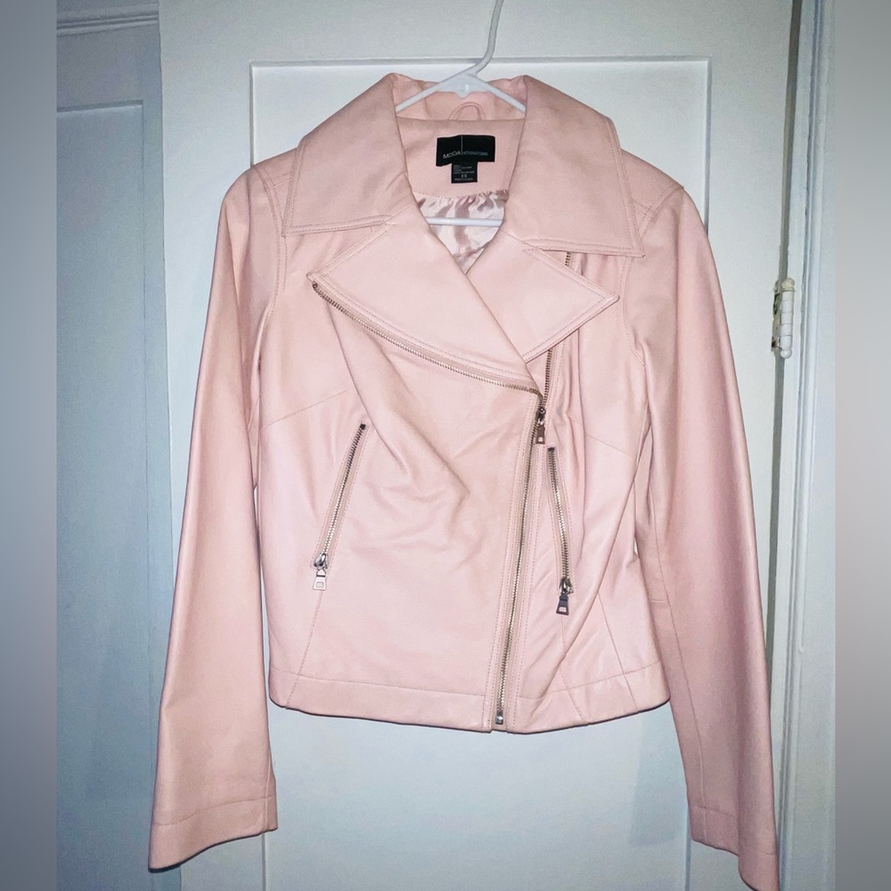 Moda International pink leather moto jacket XS
